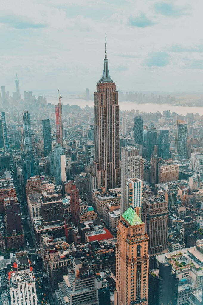 A captivating aerial view of New York City featuring the iconic Empire State Building.